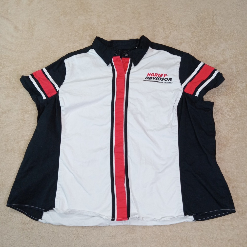 Harley‎ Davidson Snap Front Garage Shirt Woman's 3W Black Red White